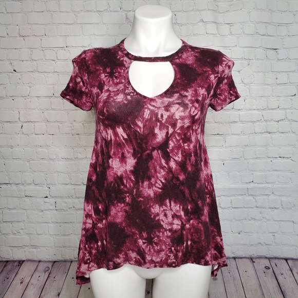 Mudd Tie Dye Maroon Fuschia Swing T-Shirt Size S - Picture 2 of 8